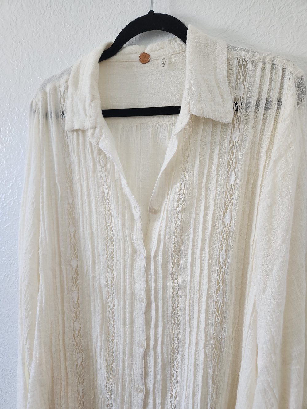 Free People One Mila Button Down Shirt in Cream Color - Picture 5 of 12